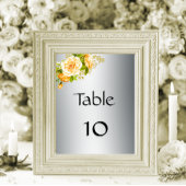 Gele rozen Elegant Silver Wedding Table Number Kaart
