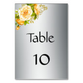 Gele rozen Elegant Silver Wedding Table Number Kaart (Voorkant)