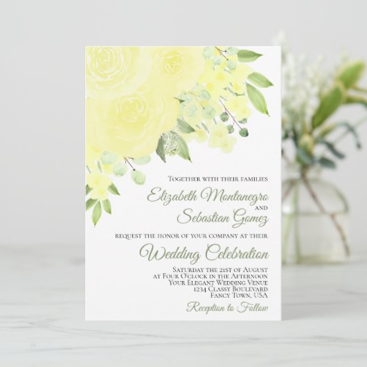 gele rozen en bloesems Elegant Weddenschap Kaart (Staand voorkant)