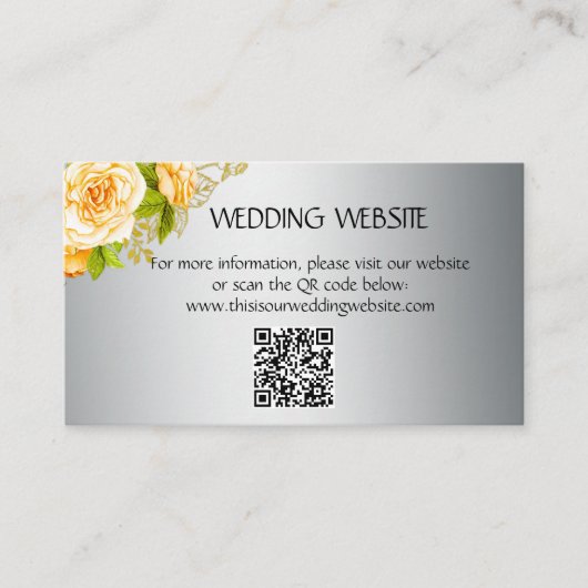 Gele rozen en Elegant Silver Wedding Website Informatiekaartje (Voorkant)