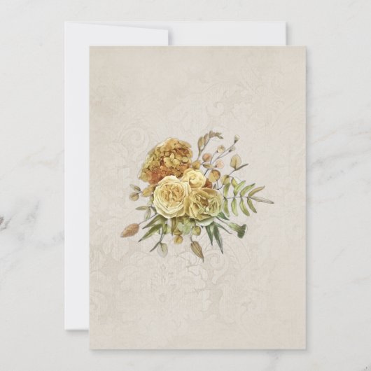 Gele Rozen en Hydrangea Shabby-Chic Bruiloft Bedankkaart (Achterkant)