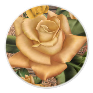 Gele rozen en landstaal Roesthout in soedan Keramische Knop