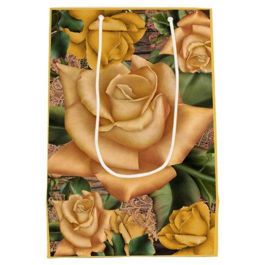 Gele rozen en landstaal Roesthout in soedan Medium Cadeauzakje (Achterkant)