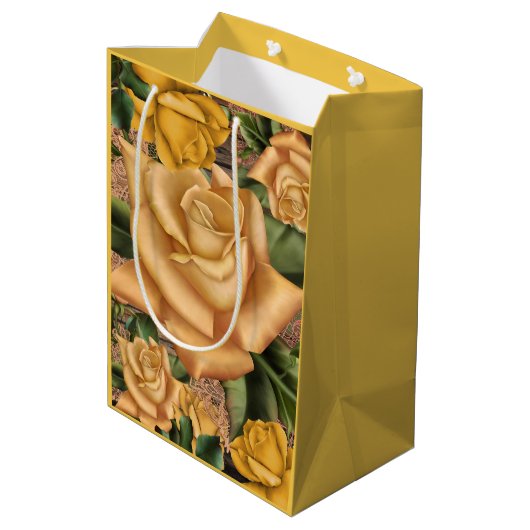 Gele rozen en landstaal Roesthout in soedan Medium Cadeauzakje (Achterkant Gekanteld)