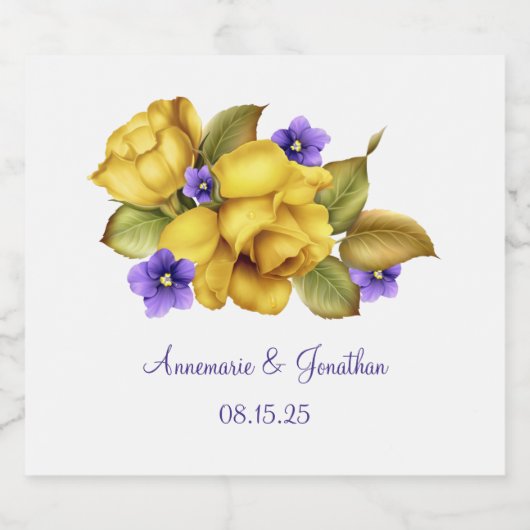 Gele rozen en Paarse Violet Sparkling Wijnetiket (Enkel label)