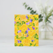 Gele rozen en viooltjes bloemmotief   briefkaart (Staand voorkant)