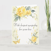 Gele rozen en vlinder diepste medeleven kaart (Voorkant)