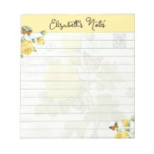 Gele rozen en vlinders gepersonaliseerd notitieblok (Voorkant)