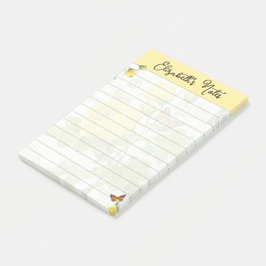 Gele rozen en vlinders gepersonaliseerd post-it® notes (Schuin)