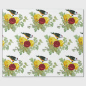 Gele rozen en vogels inpakpapier (Vlak)