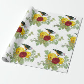Gele rozen en vogels inpakpapier (Uitgerold)