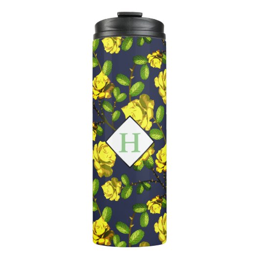 Gele Rozen en zeemacht met Initiaal Thermosbeker (Voorkant)
