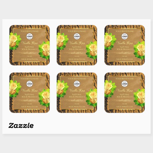 Gele rozen Etiket Houtenboom Bark en Logo (Vel)
