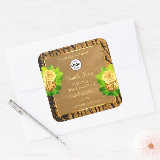 Gele rozen Etiket Houtenboom Bark en Logo (Envelop)