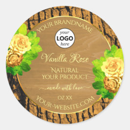 Gele rozen Etiket Houtenboom Bark en Logo