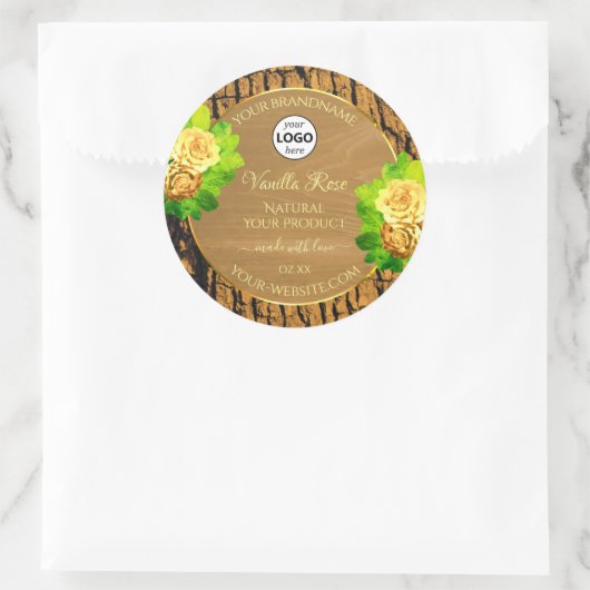 Gele rozen Etiket Houtenboom Bark en Logo (Tas)