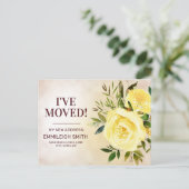 Gele rozen Floral Foliage Change Address Aankondigingskaart (Staand voorkant)