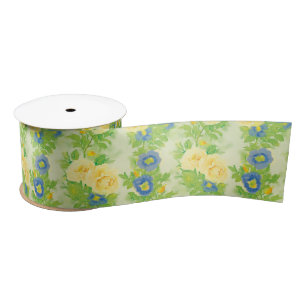 Gele rozen   Floral Pattern Blue Morning Glories Satijnen Lint
