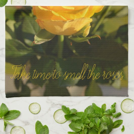 Gele rozen, gepersonaliseerd theedoek (Gevouwen)