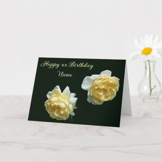 Gele rozen gepersonaliseerde verjaardag kaart (Kleine Plant)
