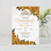 Gele rozen & Gold Tiara Elegant Quinceañera Kaart (Staand voorkant)
