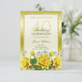 Gele Rozen & Gouden Glitters 40ste verjaardag Save The Date (Staand voorkant)