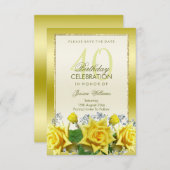 Gele Rozen & Gouden Glitters 40ste verjaardag Save The Date (Voorkant / Achterkant)
