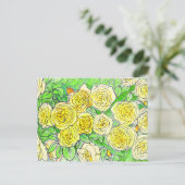 Gele rozen, groene bladeren Roos tuinkunst Briefkaart (Staand voorkant)