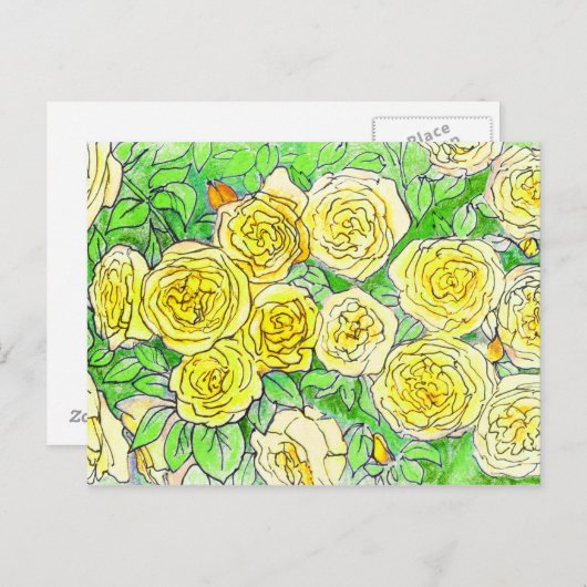 Gele rozen, groene bladeren Roos tuinkunst Briefkaart (Voorkant / Achterkant)