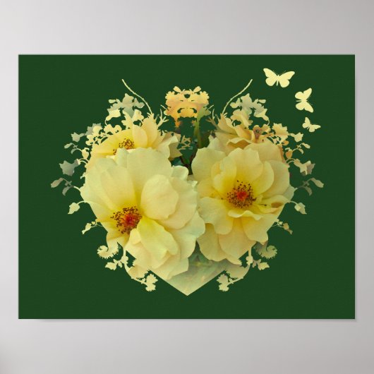 Gele Rozen Hart op Groene Poster (Voorkant)