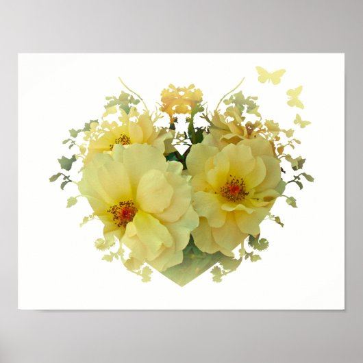 Gele Rozen Hart op Witte Poster (Voorkant)