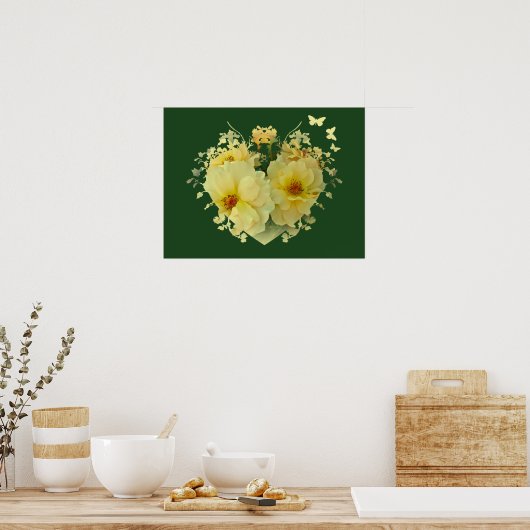 Gele rozen Hartslag op groen Poster (Keuken)