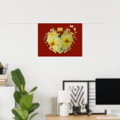 Gele rozen Hartslag op rood Poster (Thuiskantoor)