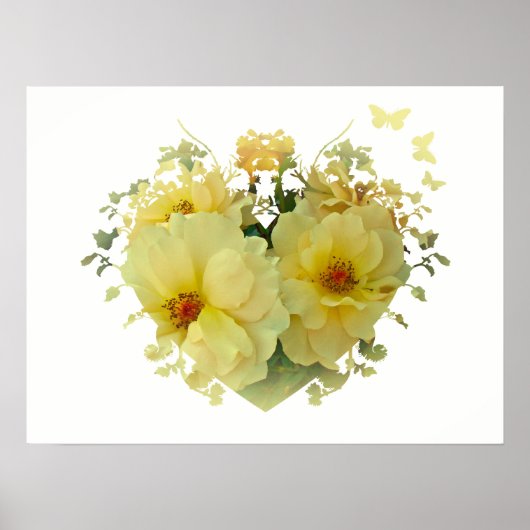 Gele rozen Hartslag op wit Poster (Voorkant)