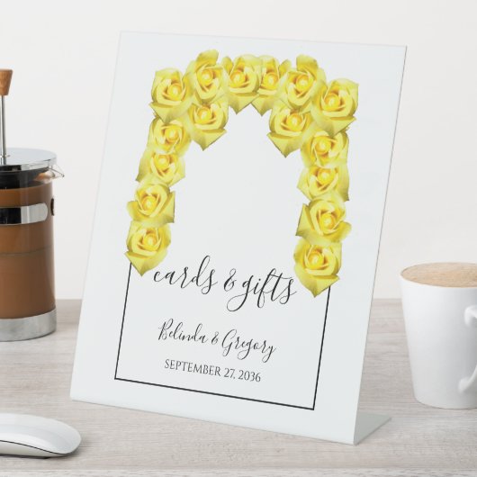 Gele rozen huwelijkskaarten en -cadeaus reclamebord met voetstuk (Insitu)