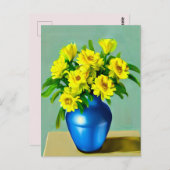 Gele Rozen in een Blauwe Vaas Boho Art Briefkaart (Voorkant / Achterkant)