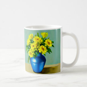 Gele Rozen in een Blauwe Vaas Boho Art Koffiemok