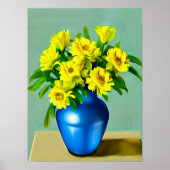 Gele Rozen in een Blauwe Vaas Boho Art Poster (Voorkant)
