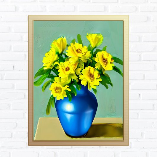 Gele Rozen in een Blauwe Vaas Boho Art Poster
