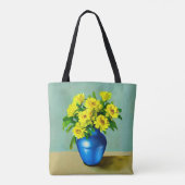 Gele Rozen in een Blauwe Vaas Boho Art Tote Bag (Achterkant)