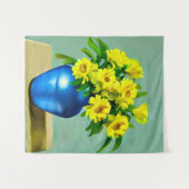 Gele Rozen in een Blauwe Vaas Boho Art Wandkleed (Voorkant (horizontaal))