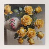 Gele rozen in vaas legpuzzel (Horizontaal)