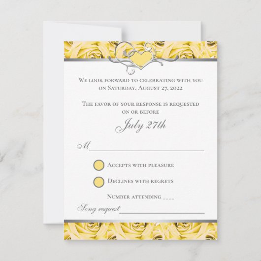 Gele rozen Kaart RSVP (Achterkant)