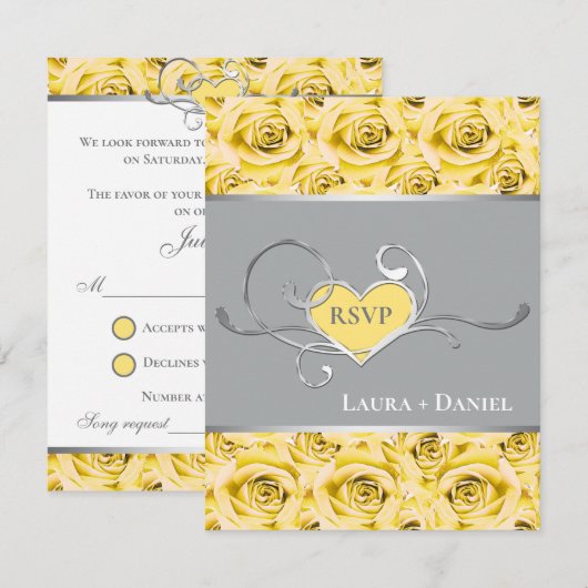 Gele rozen Kaart RSVP (Voorkant / Achterkant)