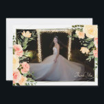 Gele Rozen Kader Bedankt Fotokaart Kaart<br><div class="desc">Een prachtige waterverf bloemstuk met gele en perzik-kleurige rozen. Voeg gewoon je favoriete foto toe om het van jou te maken. Ruim plek aan de achterkant voor je persoonlijke tekst. (Vector gemaakt door asrulaqroni - www.freepik.com). De kaart is makkelijk aan te passen met jouw tekst, lettertype, letterkleur, papiervorm opties en...</div>