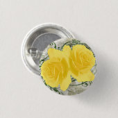Gele Rozen Knop Ronde Button 3,2 Cm (Voorkant /achterkant)