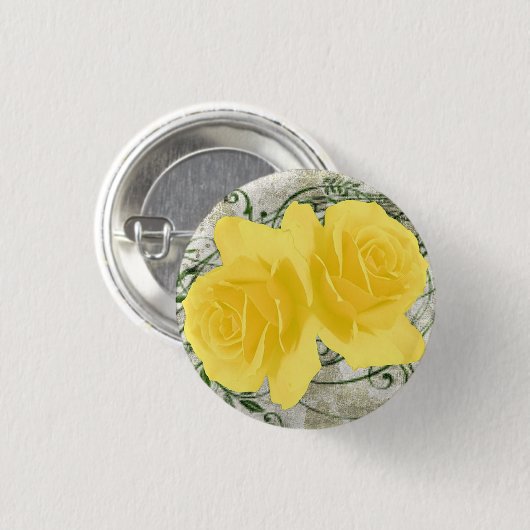 Gele Rozen Knop Ronde Button 3,2 Cm (Voorkant /achterkant)