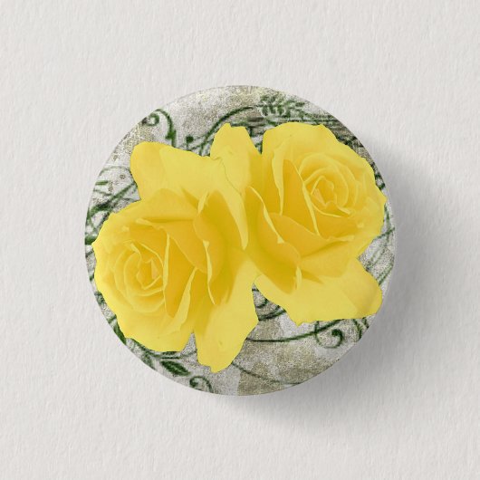 Gele Rozen Knop Ronde Button 3,2 Cm (Voorkant)