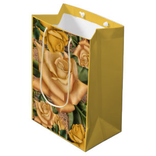 Gele Rozen & Landelijk Rustieke Houten Shabby Chic Medium Cadeauzakje