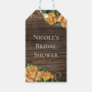 Gele Rozen & Landelijke Houten Bruidsdouche Cadeaulabel